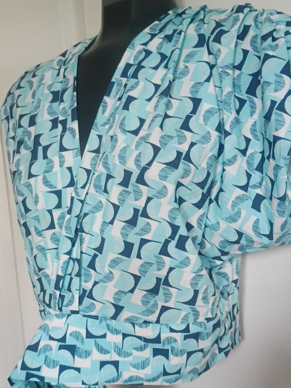 Light Blue Geometric V-Neck Women's Dress